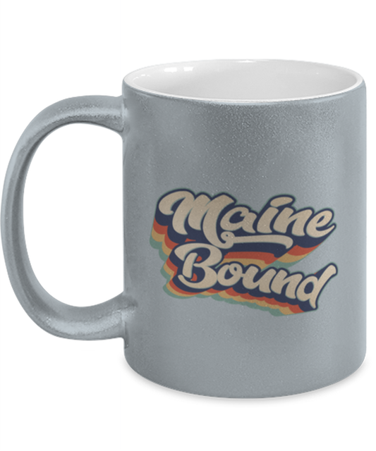 Moving to Maine Moving Away Retro 70s 1970 Silver Metallic Coffee Mug Unique Birthday Cup Men Women