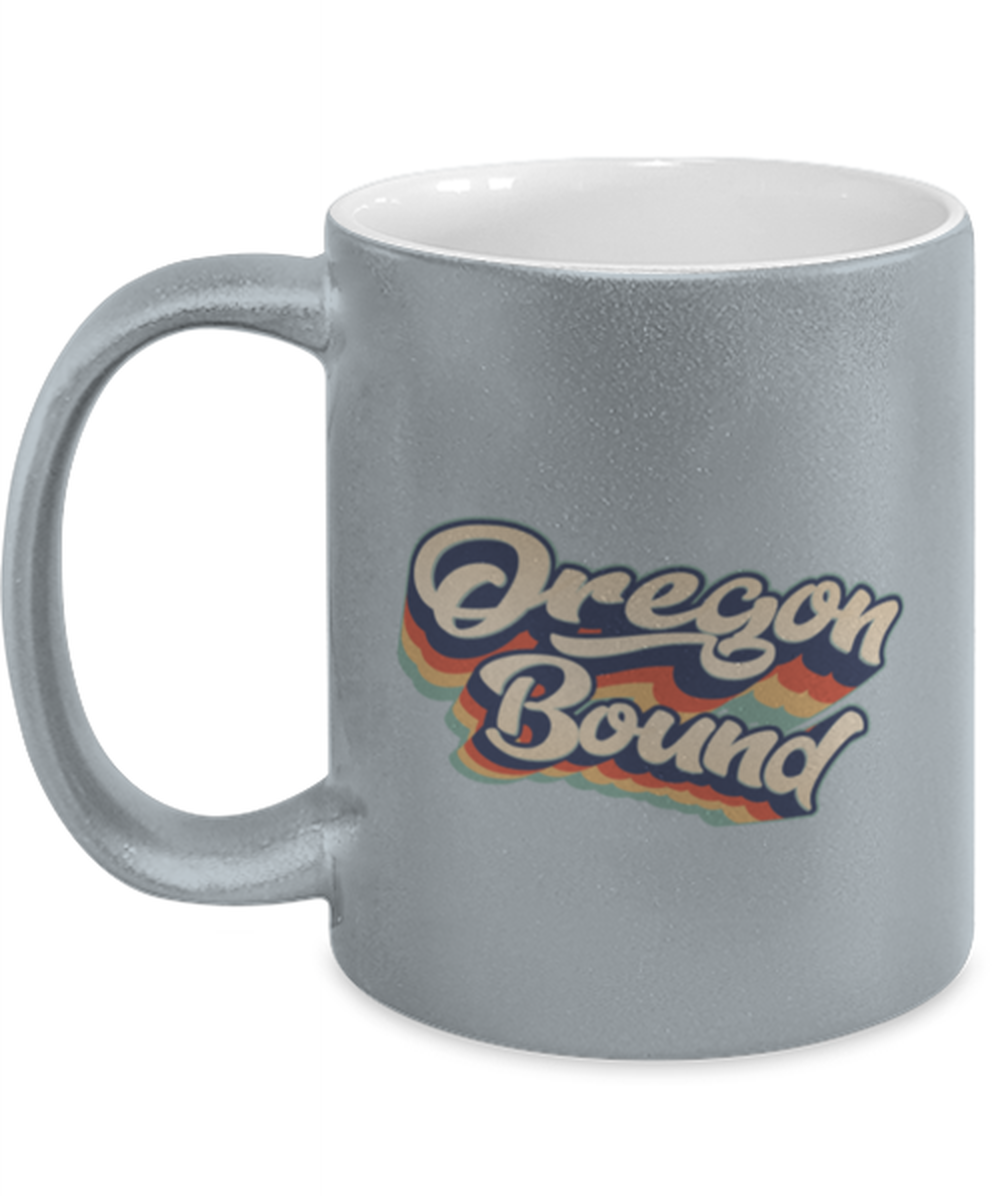 Moving to Oregon Retro 70s Silver Metallic Coffee Mug Unique Birthday Cup Men Women