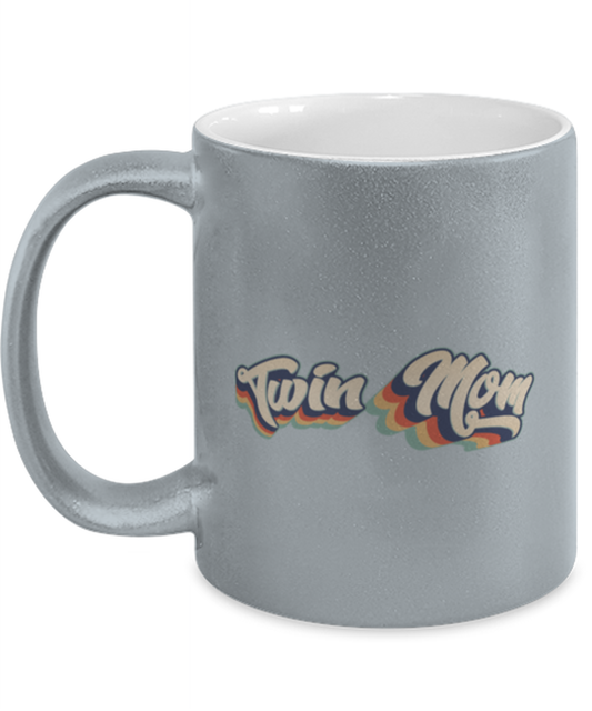 Twin Mom New Mama Mommy Silver Metallic Coffee Mug Unique Birthday Cup Men Women