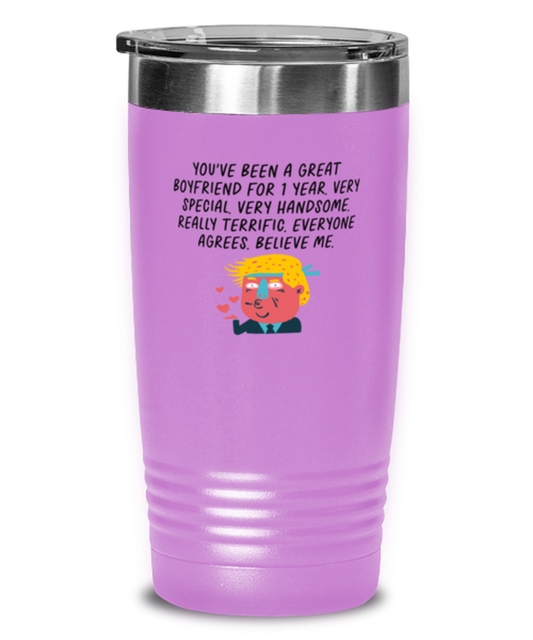 1st Anniversary 1 Year Dating Together Boyfriend Him Travel Coffee Mug Unique Reusable Tumbler Cup Men Women