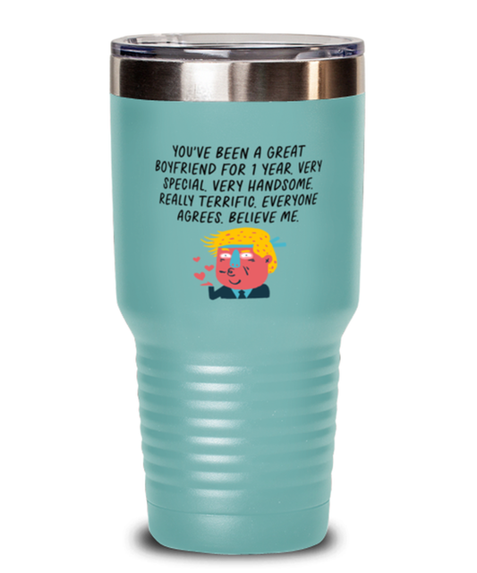 1st Anniversary 1 Year Dating Together Boyfriend Him Travel Coffee Mug Unique Reusable Tumbler Cup Men Women