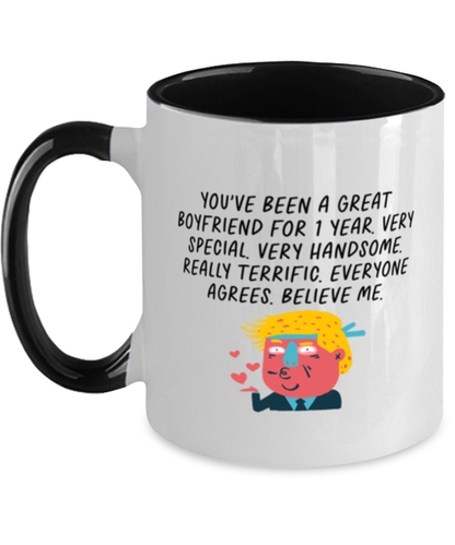 1st Anniversary 1 Year Dating Together Boyfriend Him Black Handle Coffee Mug Unique Reusable Cup Men Women