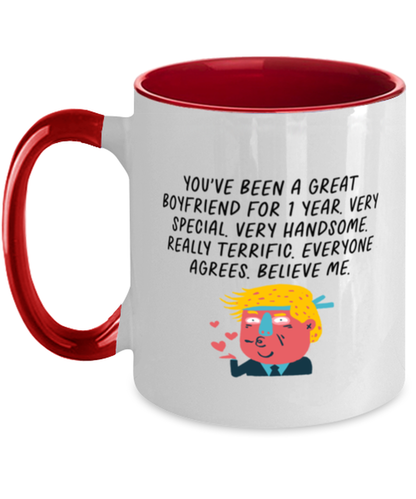 1st Anniversary 1 Year Dating Together Boyfriend Him Red Handle Coffee Mug Unique Reusable Cup Men Women