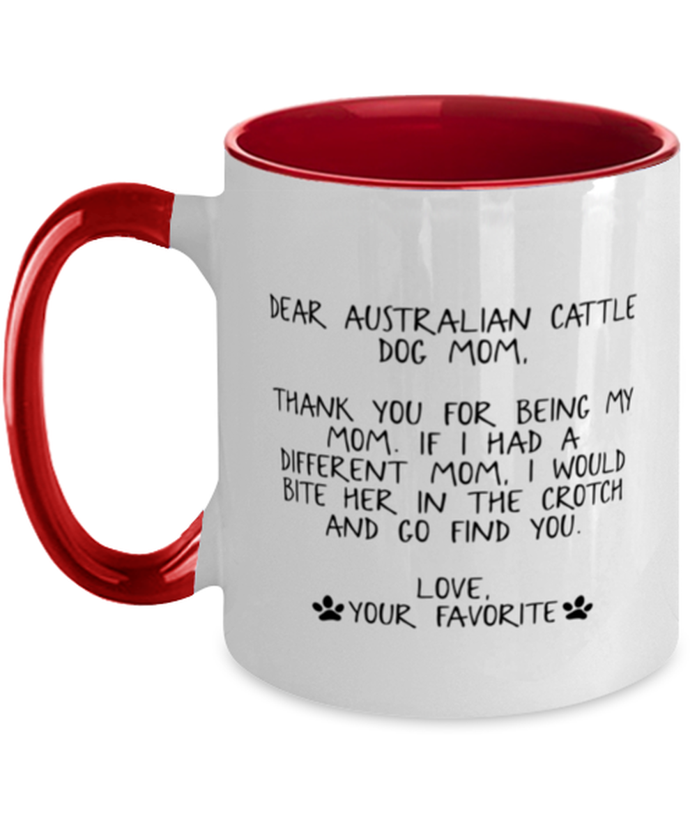 Australian Cattle Dog Mom Red Handle Coffee Mug Unique Reusable Cup Men Women