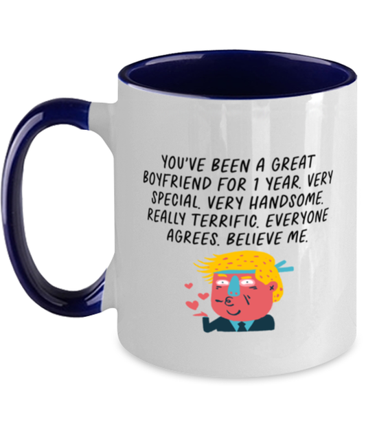 1st Anniversary 1 Year Dating Together Boyfriend Him Navy Handle Coffee Mug Unique Reusable Cup Men Women