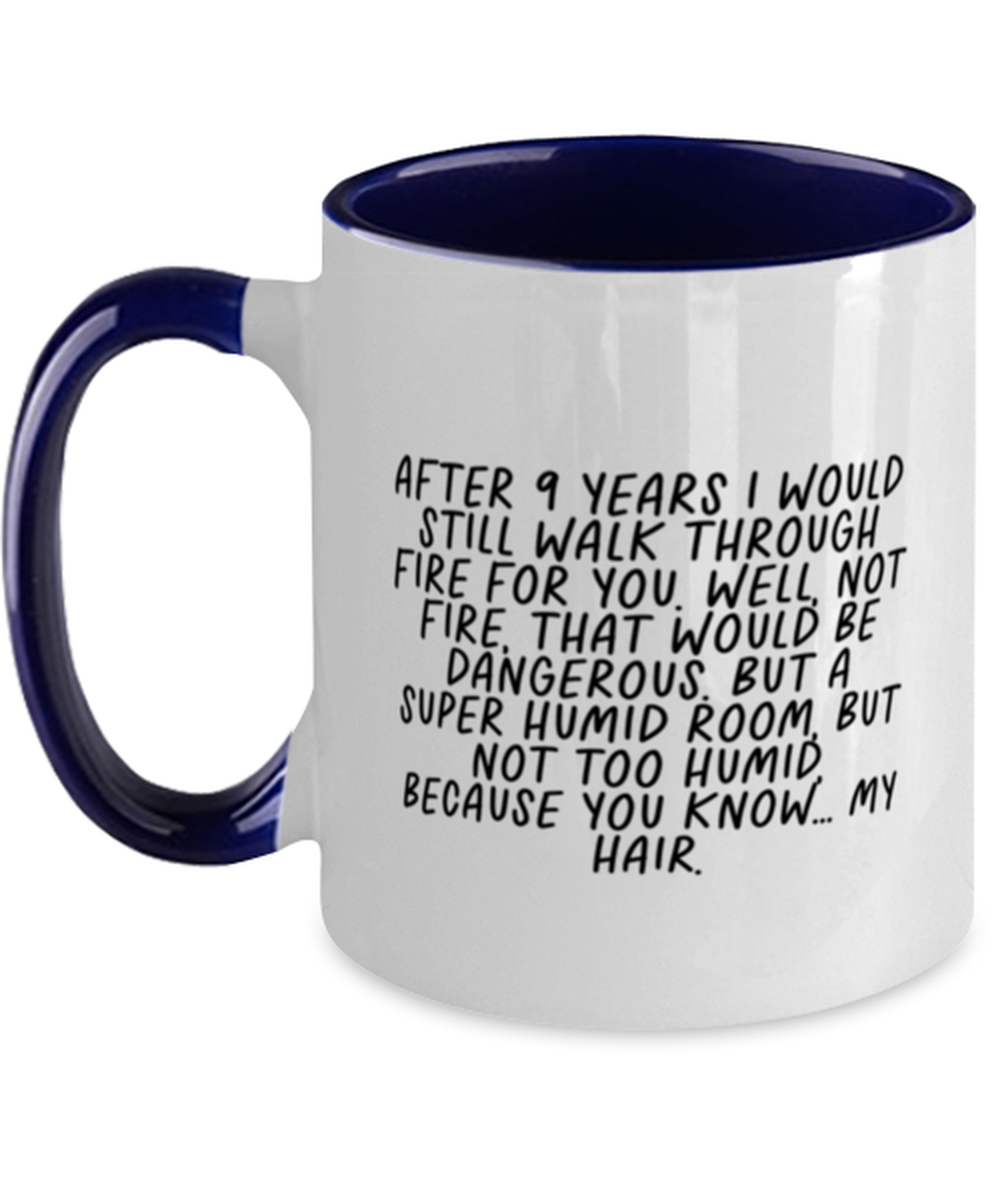 9th Anniversary 9 Year Wedding Husband Wife Navy Handle Coffee Mug Unique Reusable Cup Men Women