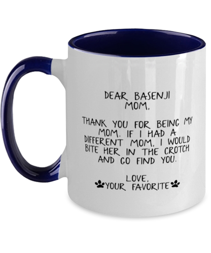 Basenji Mom Navy Handle Coffee Mug Unique Reusable Cup Men Women