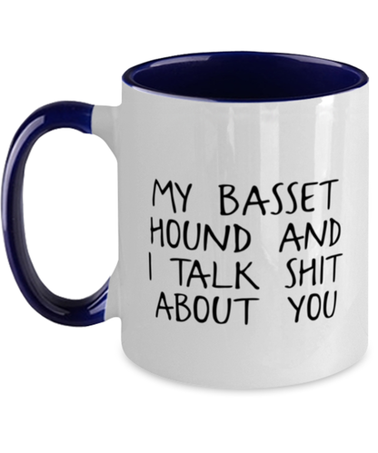 Basset Hound Navy Handle Coffee Mug Unique Reusable Cup Men Women