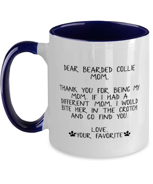 Bearded Collie Mom Navy Handle Coffee Mug Unique Reusable Cup Men Women