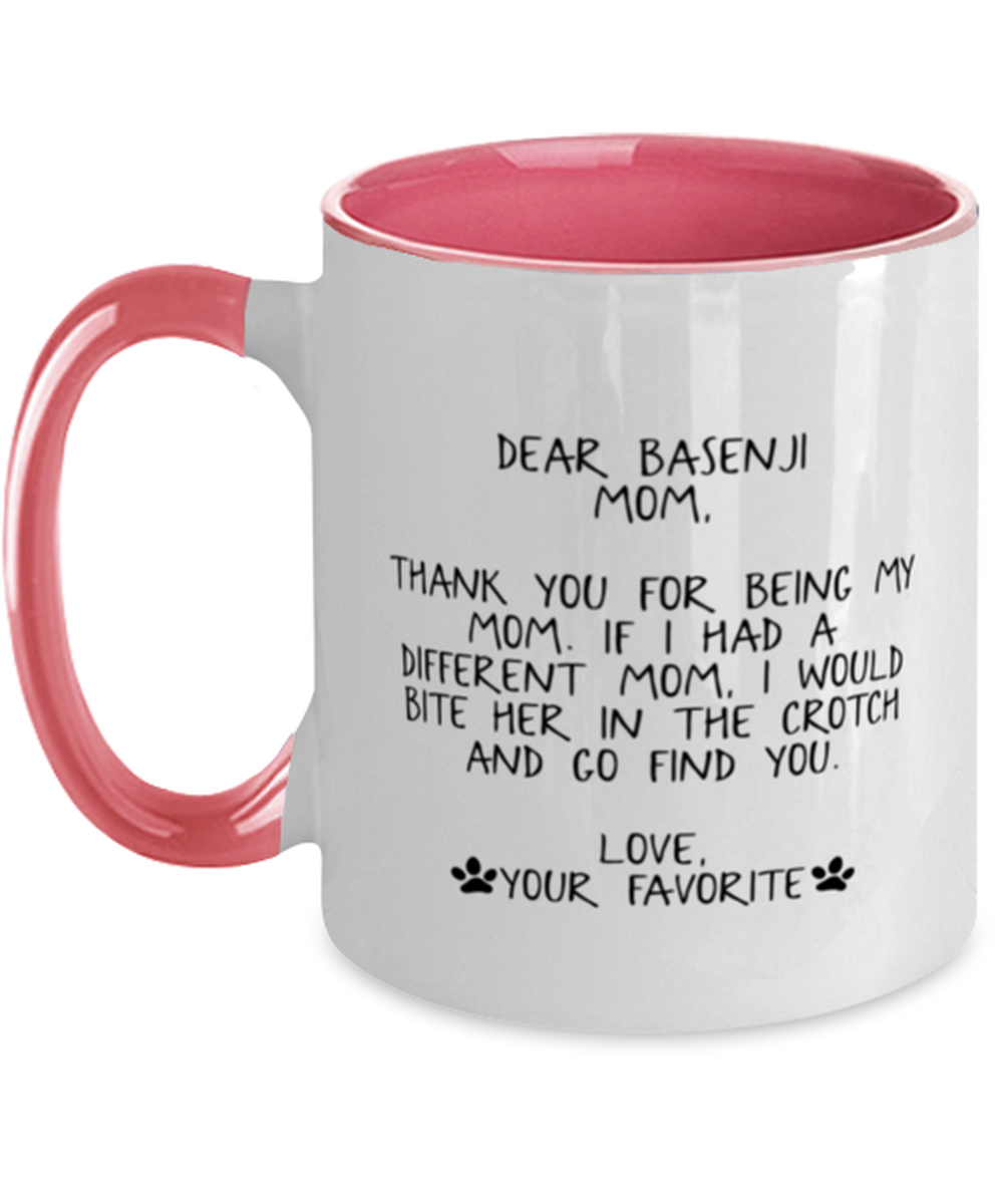 Basenji Mom Pink Handle Coffee Mug Unique Reusable Cup Men Women