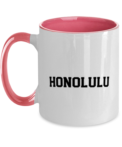 Honolulu Hawaii Moving Away Pink Handle Coffee Mug Unique Reusable Cup Men Women