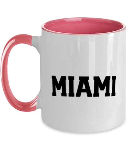 Miami Florida Moving Away Pink Handle Coffee Mug Unique Reusable Cup Men Women