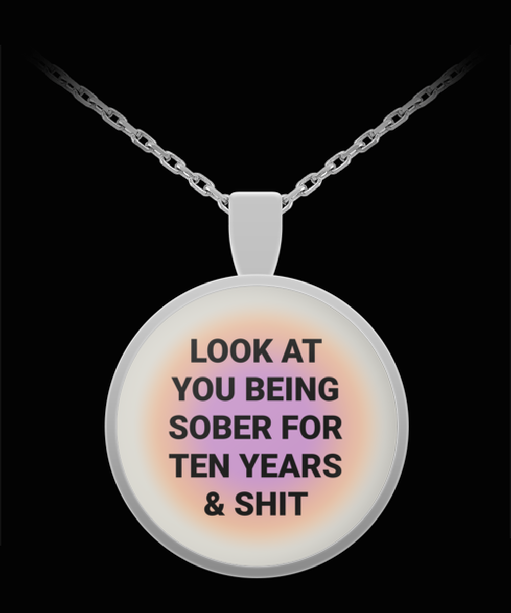 10 Ten Year Sober Sobriety Recovery Pendant Necklace Jewelry Appreciation for Him Her