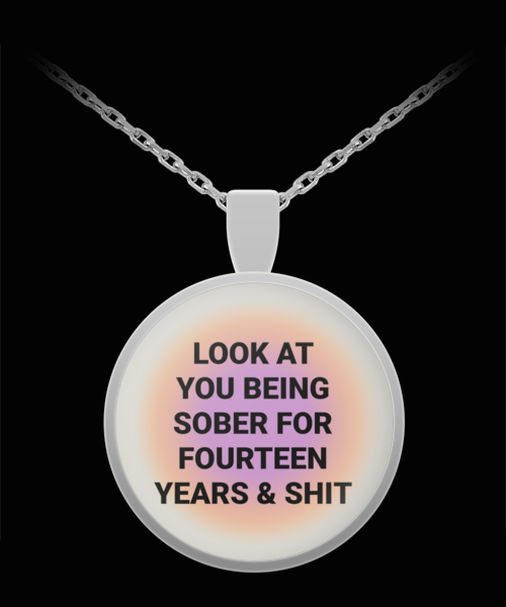 14 Fourteen Year Sober Sobriety Recovery Pendant Necklace Jewelry Appreciation for Him Her