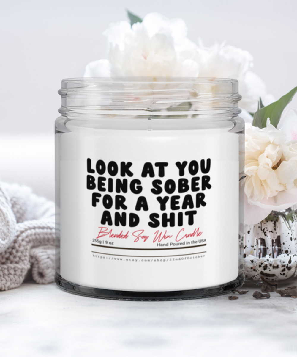 1 Year Sober One Sobriety Recovery Gifts, Funny Scented Candle, Vanilla Cozy Candle, Unique Gift Idea