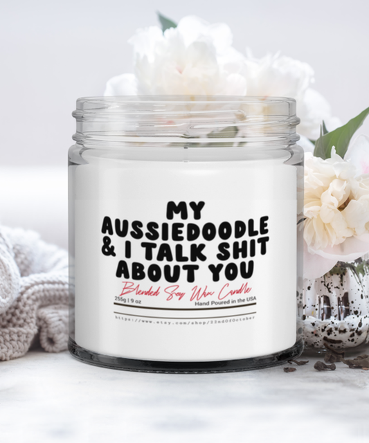 Aussiedoodle Aussie Doodle Owner Mom Dad Dog Lover Funny Scented Candle, Vanilla Cozy Mens Candle, Unique Gag Decorations Idea