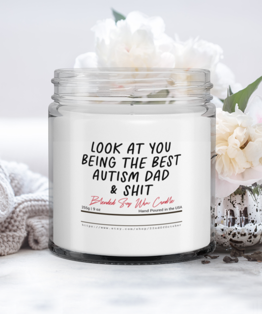 Proud Autism Dad Father's Day Funny Scented Candle, Vanilla Awareness Cozy Candle, Unique Gag Idea