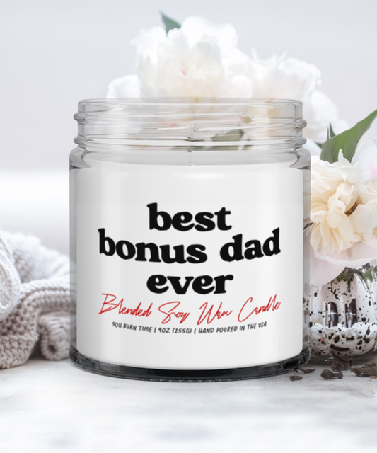 Bonus Dad Stepdad Step Dad Fathers Day  Funny Scented Candle, Vanilla Cozy Candle, Unique Gag Idea