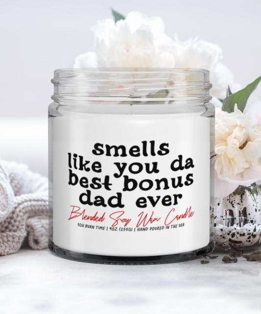 Bonus Dad Stepdad Step Dad Fathers Day Funny Scented Candle, Vanilla Cozy Candle, Unique Gag Idea, Him Her