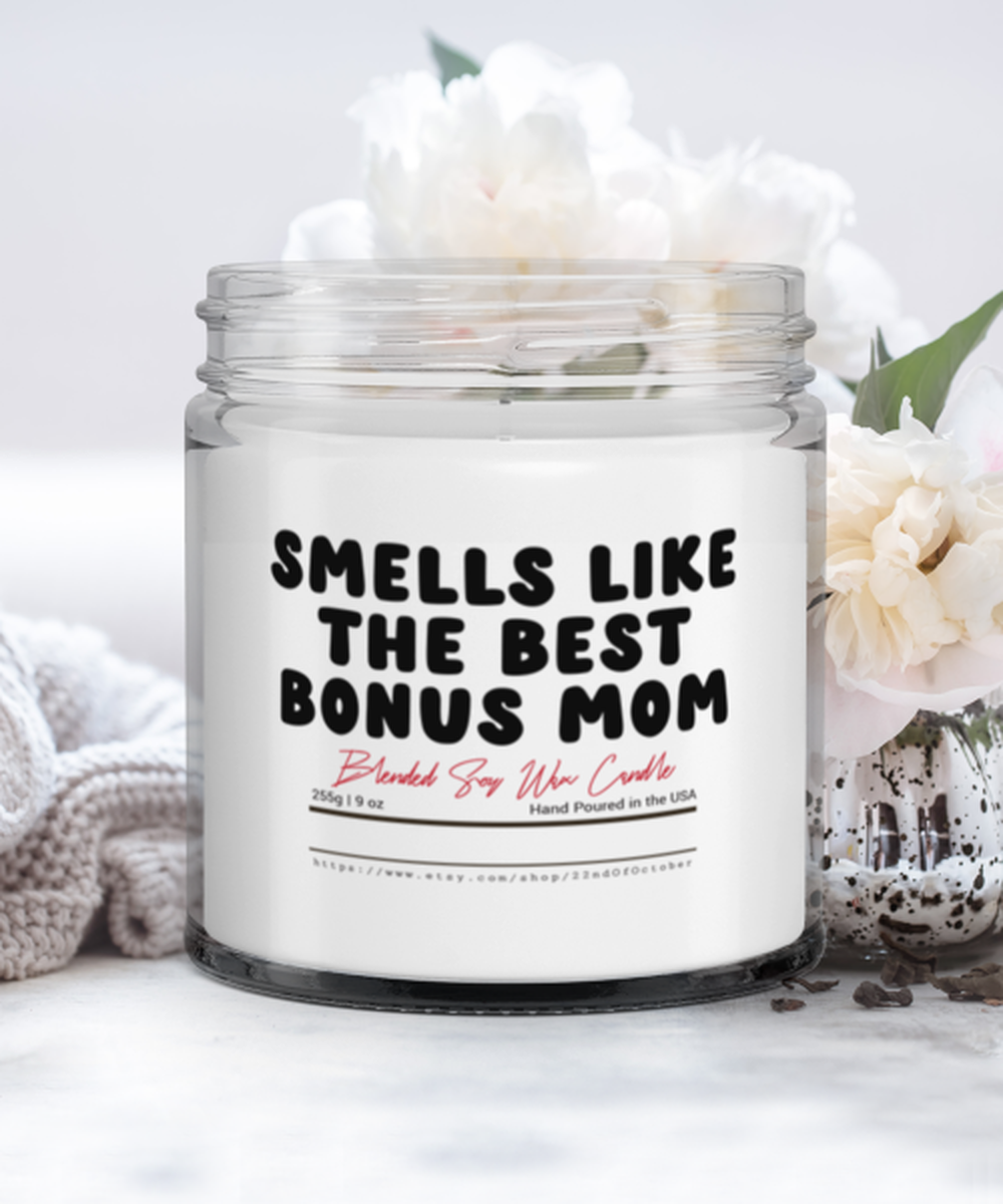 Bonus Mom Mother's Day Step Mom Stepmom Funny Scented Candle, Vanilla Cozy Candle, Unique Gag Idea, Him Her