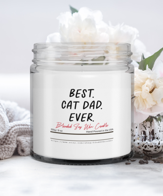 Cat Dad Fathers Day Feline Lover for Boyfriend Husband Funny Scented Candle, Vanilla Cozy Candle, Unique Gag Idea, Him Her