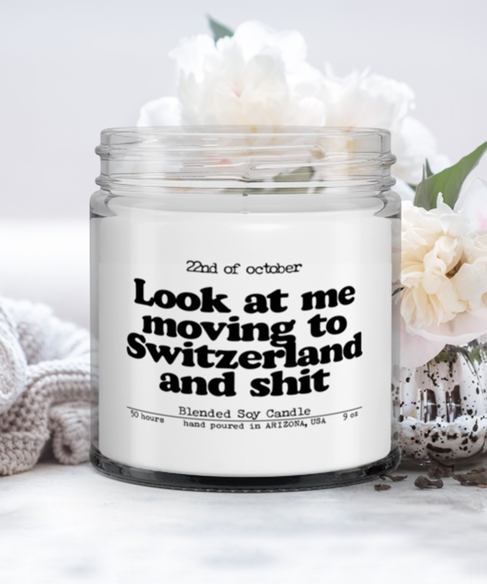 Moving Away to Switzerland Funny Scented Candle, Vanilla Cozy Candle, Unique Gag Idea, Him Her