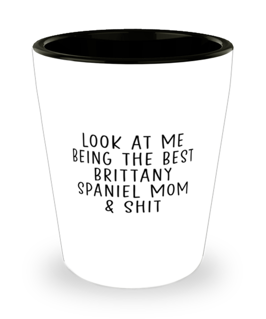 Brittany Spaniel Mom Funny Shot Glass, Shotglass, Unique Gag Idea, Him Her