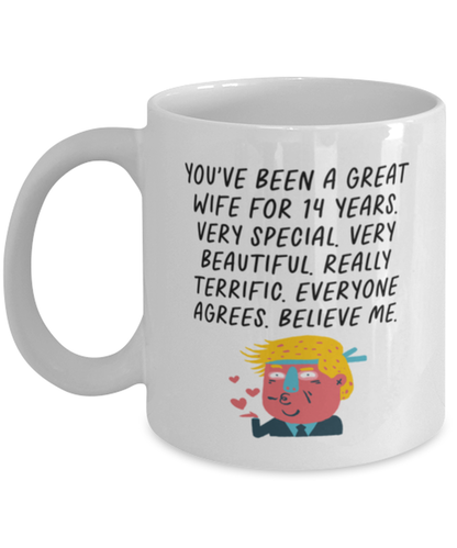 14th Anniversary 14 Year Wife Funny Coffee Mug, Cup, Unique Gag Idea, Him Her