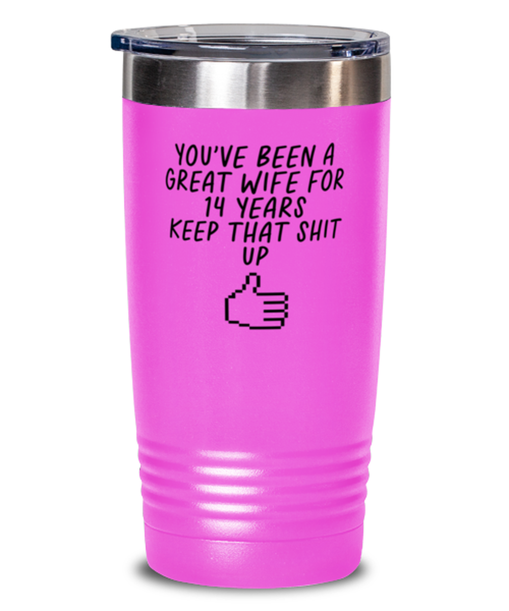 14th Anniversary 14 Year Wife Funny Travel Mug, Tumbler Coffee Cup, Unique Gag Idea, Him Her