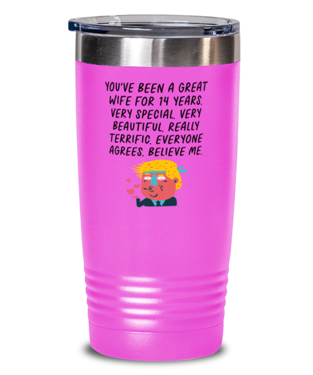 14th Anniversary 14 Year Wife Funny Travel Mug, Tumbler Coffee Cup, Unique Gag Idea, Him Her