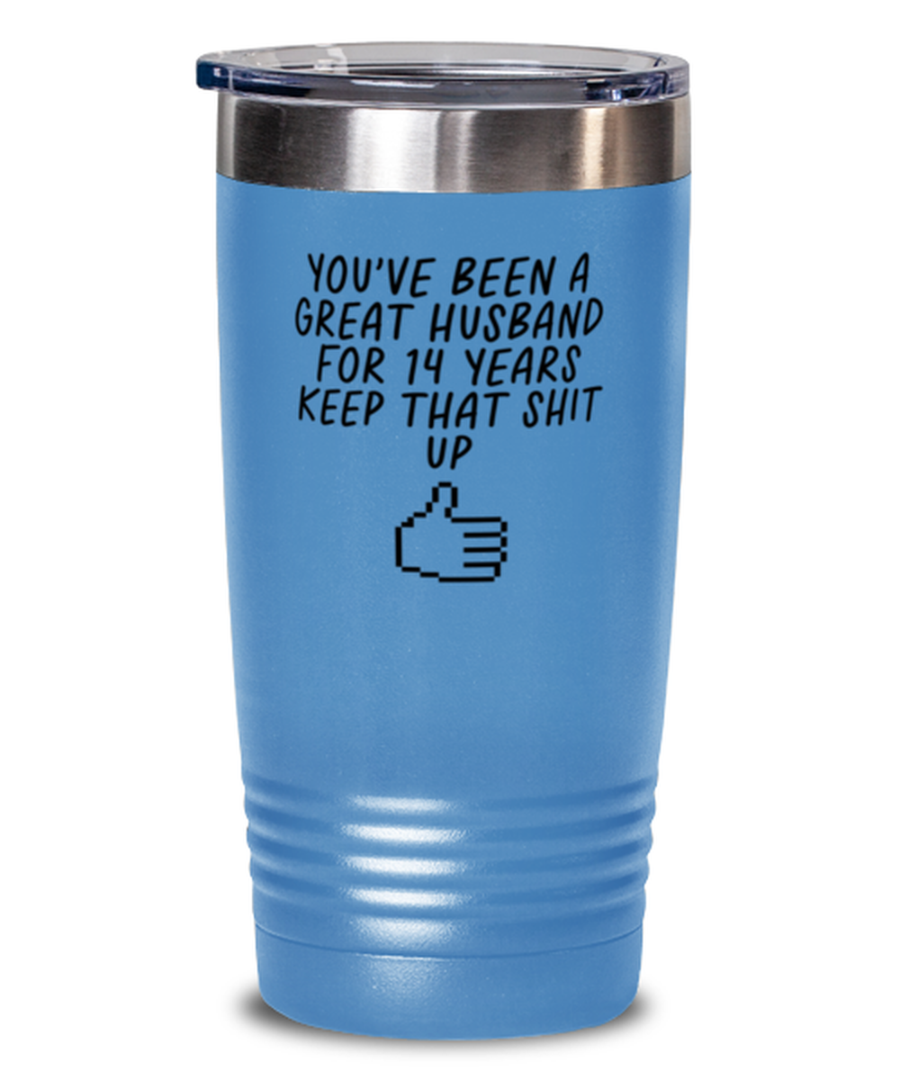 14th Anniversary 14 Year Husband Funny Travel Mug, Tumbler Coffee Cup, Unique Gag Idea, Him Her