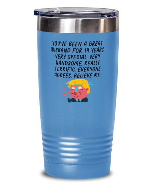 14th Anniversary 14 Year Husband Funny Travel Mug, Tumbler Coffee Cup, Unique Gag Idea, Him Her