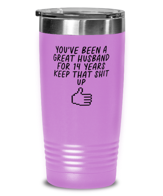 14th Anniversary 14 Year Husband Funny Travel Mug, Tumbler Coffee Cup, Unique Gag Idea, Him Her