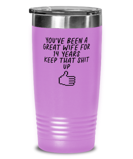 14th Anniversary 14 Year Wife Funny Travel Mug, Tumbler Coffee Cup, Unique Gag Idea, Him Her