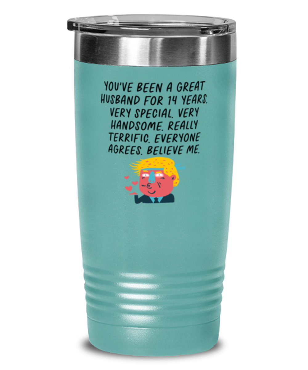 14th Anniversary 14 Year Husband Funny Travel Mug, Tumbler Coffee Cup, Unique Gag Idea, Him Her