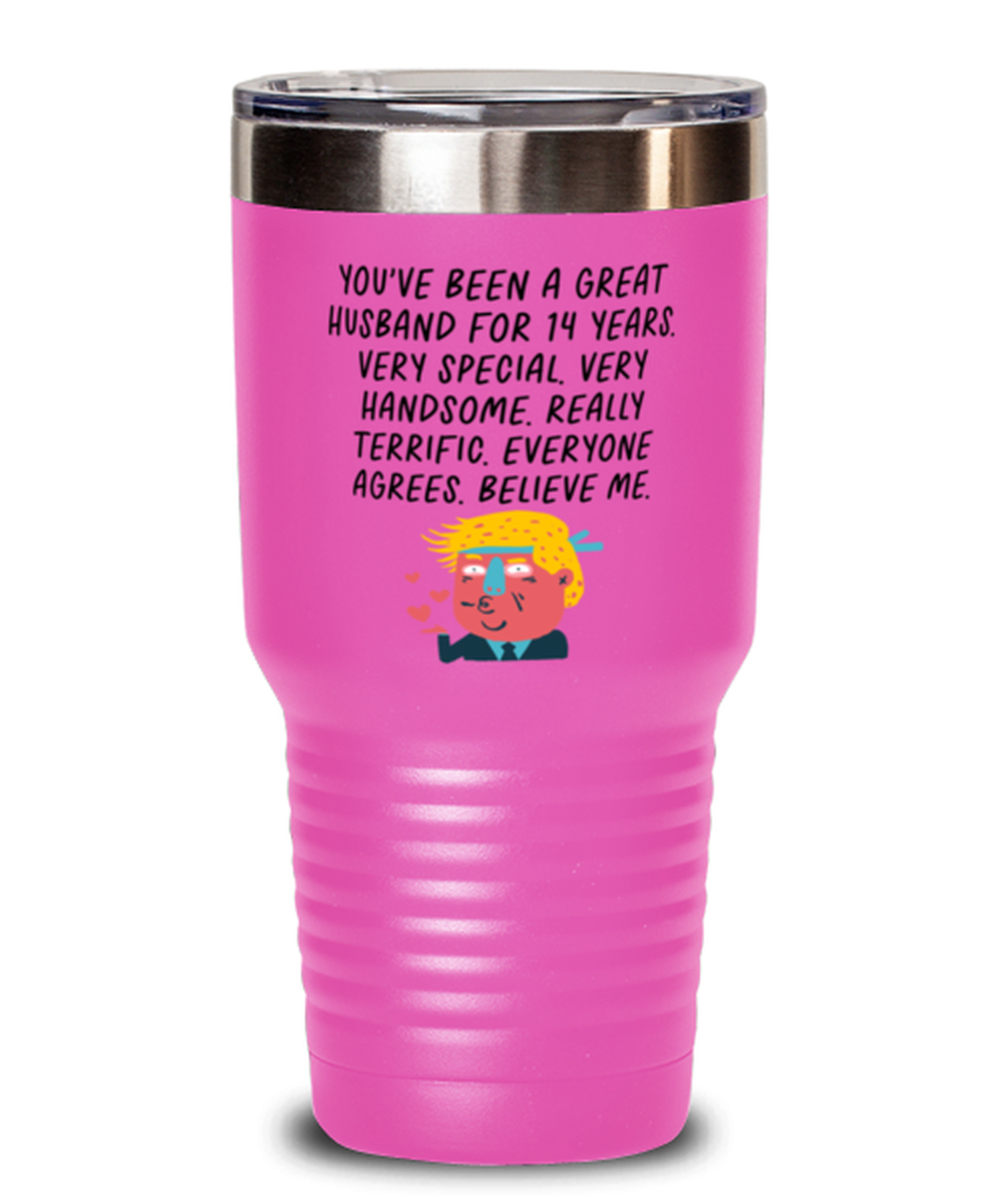 14th Anniversary 14 Year Husband Funny Travel Mug, Tumbler Coffee Cup, Unique Gag Idea, Him Her