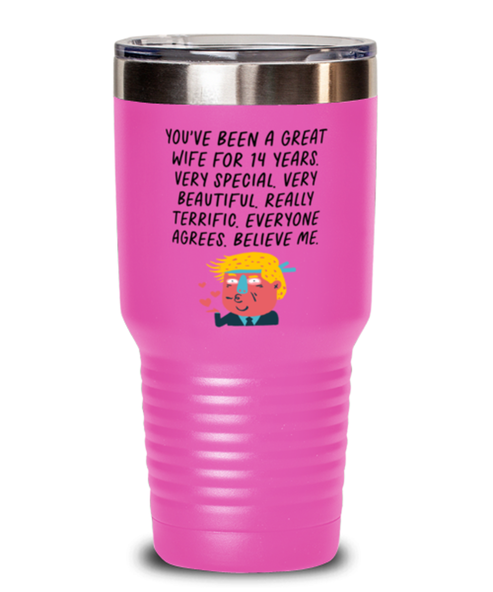 14th Anniversary 14 Year Wife Funny Travel Mug, Tumbler Coffee Cup, Unique Gag Idea, Him Her