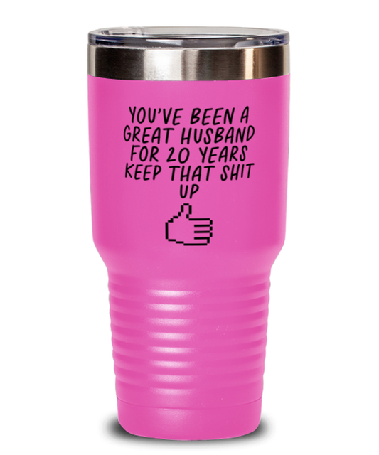 20th Anniversary Husband 20 Year Funny Travel Mug, Tumbler Coffee Cup, Unique Gag Idea, Him Her