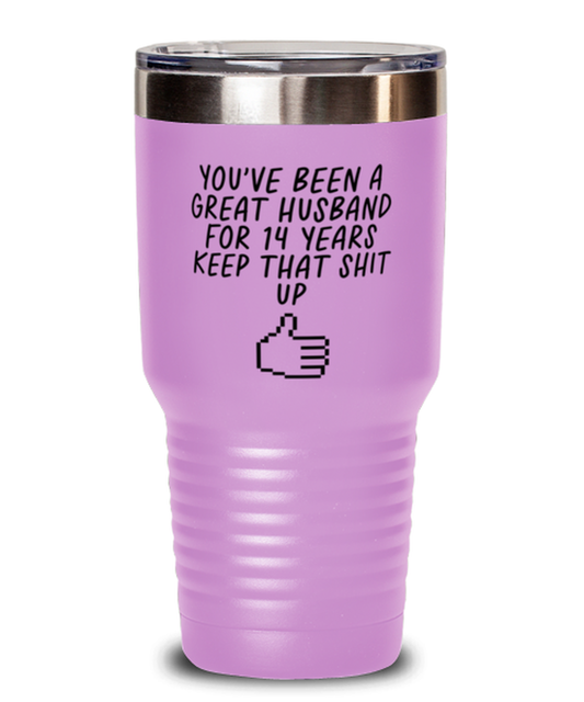 14th Anniversary 14 Year Husband Funny Travel Mug, Tumbler Coffee Cup, Unique Gag Idea, Him Her