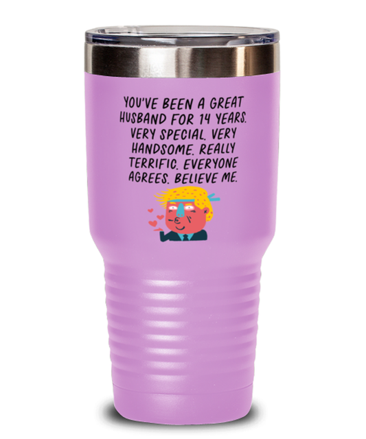 14th Anniversary 14 Year Husband Funny Travel Mug, Tumbler Coffee Cup, Unique Gag Idea, Him Her