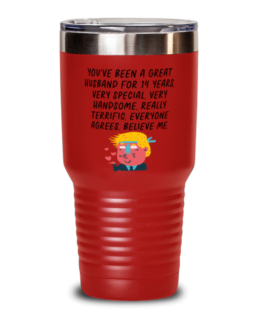 14th Anniversary 14 Year Husband Funny Travel Mug, Tumbler Coffee Cup, Unique Gag Idea, Him Her