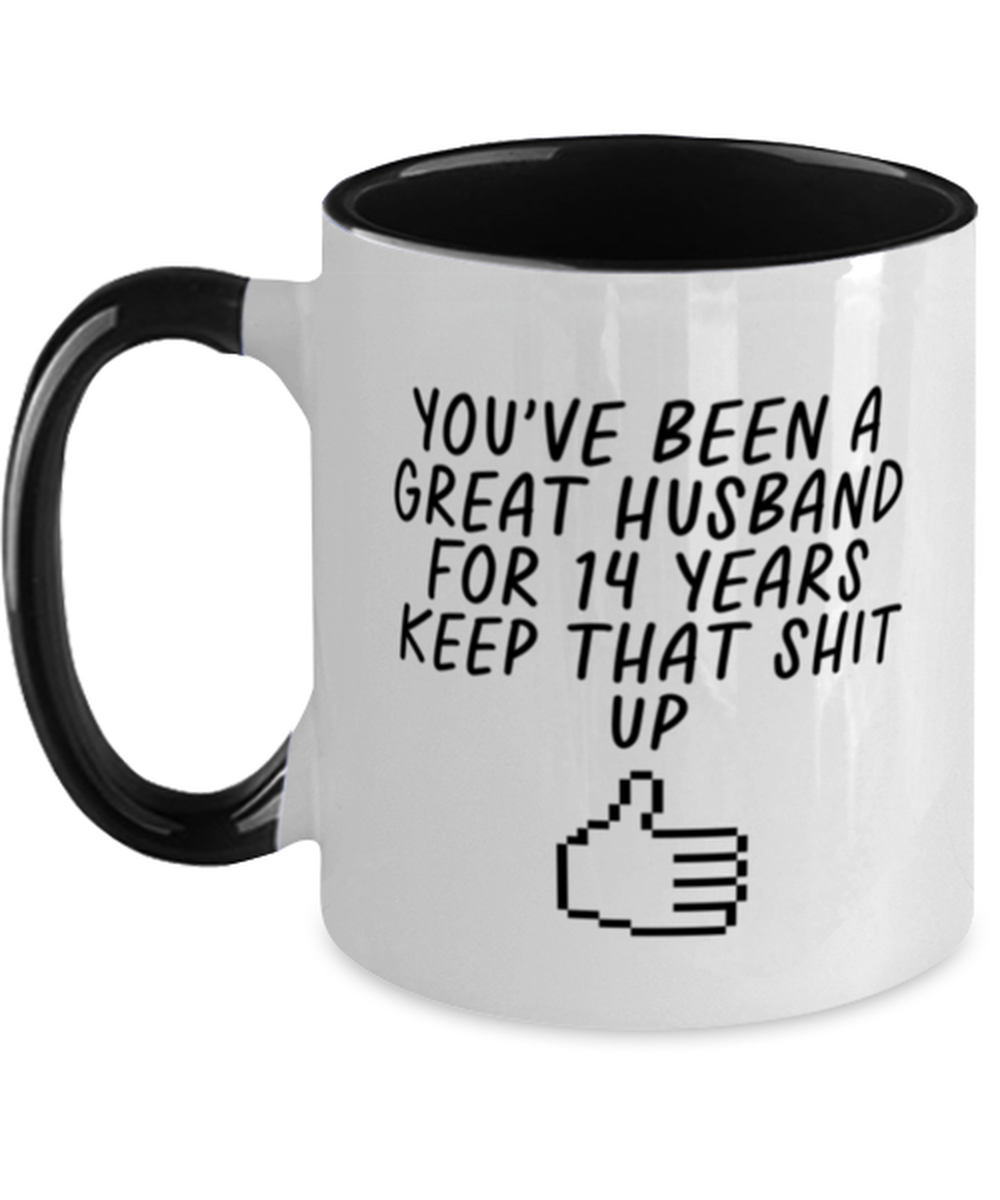 14th Anniversary 14 Year Husband Funny Mug, Coffee Cup, Unique Gag Idea, Him Her