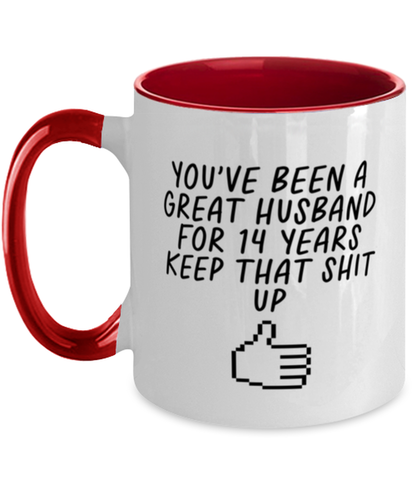 14th Anniversary 14 Year Husband Funny Mug, Coffee Cup, Unique Gag Idea, Him Her