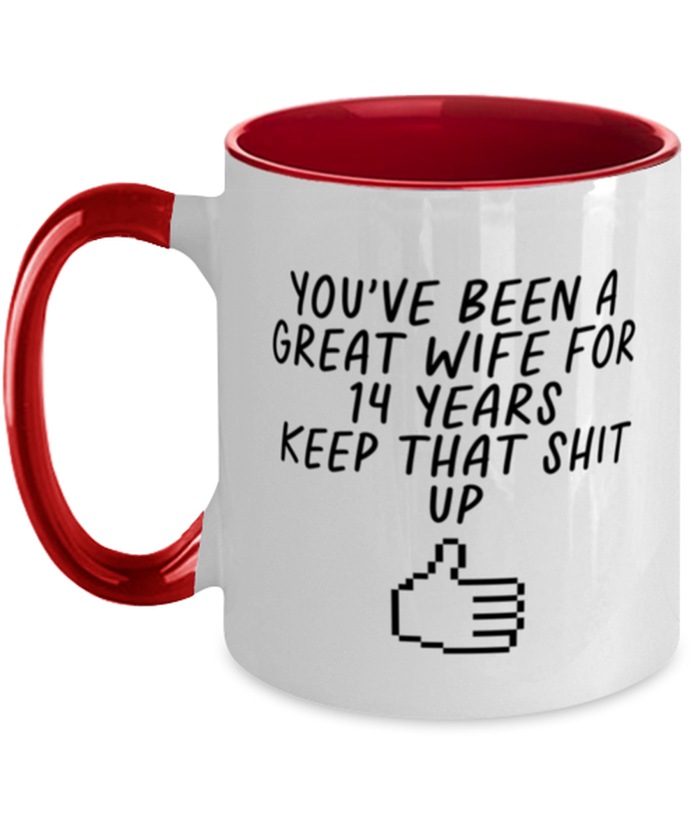 14th Anniversary 14 Year Wife Funny Mug, Coffee Cup, Unique Gag Idea, Him Her