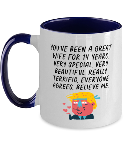 14th Anniversary 14 Year Wife Funny Mug, Coffee Cup, Unique Gag Idea, Him Her