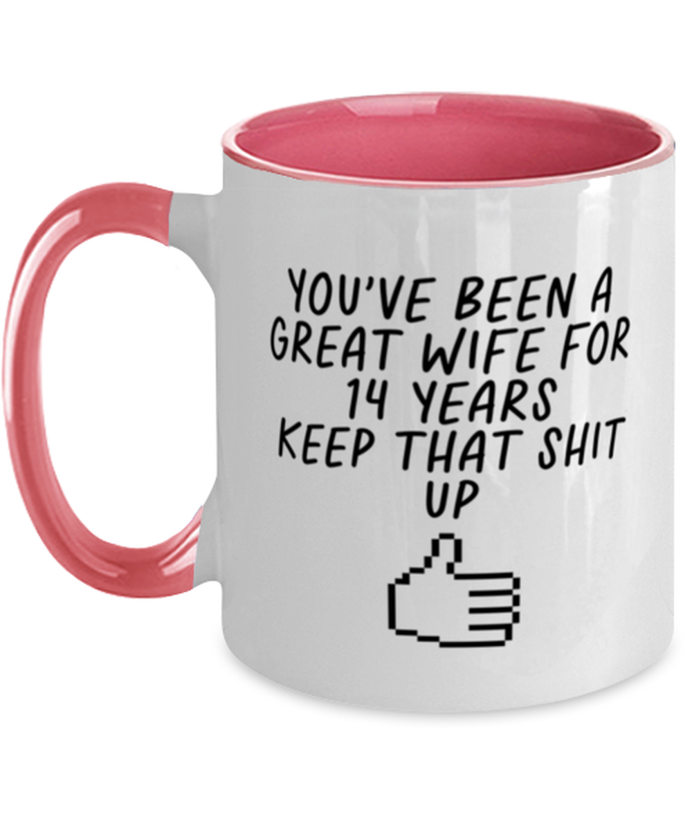 14th Anniversary 14 Year Wife Funny Mug, Coffee Cup, Unique Gag Idea, Him Her