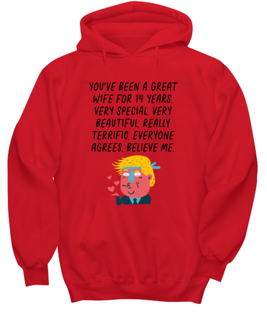 14th Anniversary 14 Year Wife Funny Hoodie, Hooded Sweatshirt, Hoodie Shirt, Unique Gag Idea, Him Her