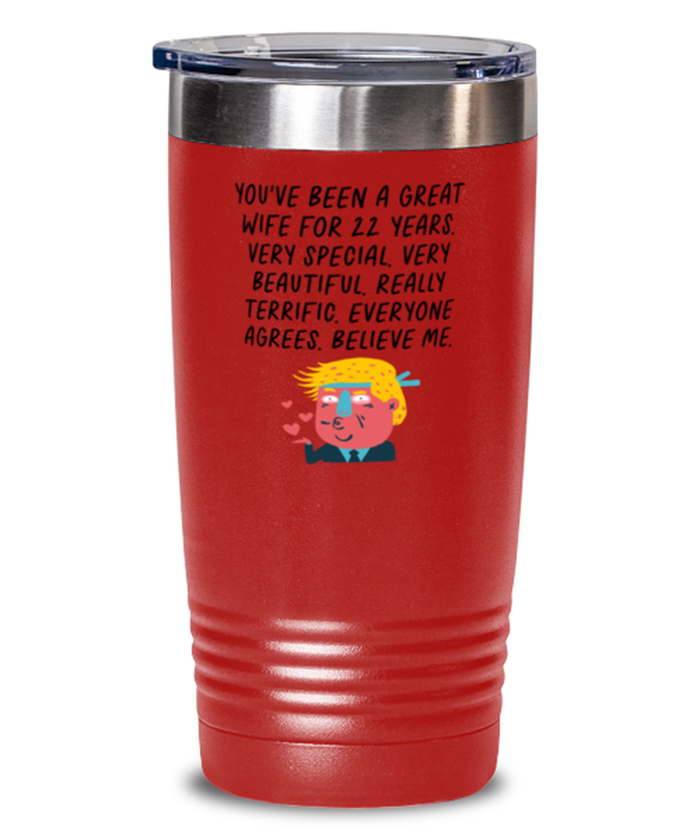 22nd Anniversary 22 Year Wife Funny Tumbler, Travel Coffee Mug, Unique Gag Idea, Him Her