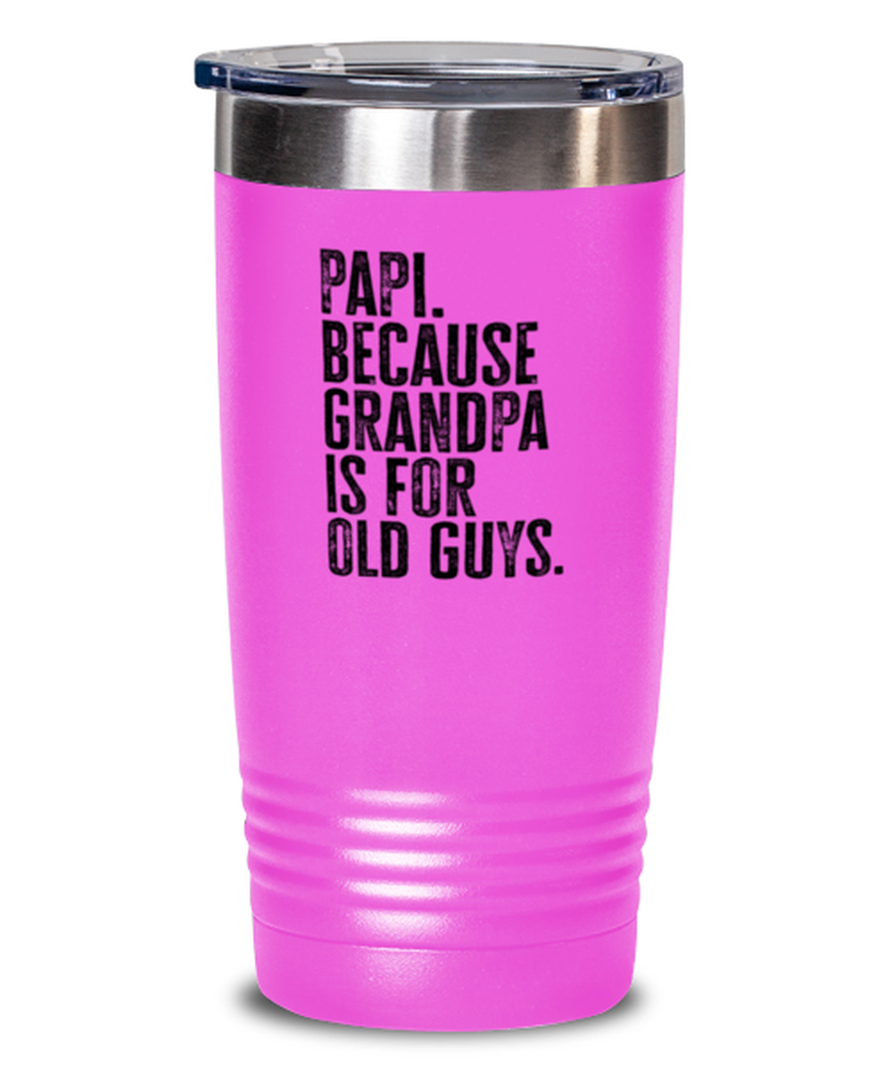 Papi New Grandpa Fathers Day Grandfather Funny Travel Mug, Tumbler Coffee Cup, Unique Gag Idea, Him Her