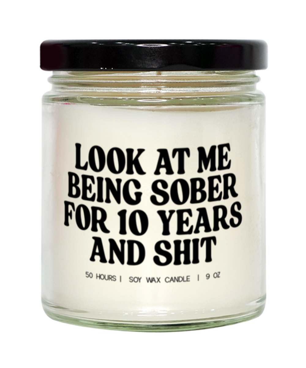 10 Years Sober Sobriety Anniversary Clean Recovery Funny Candle, Gifts, Home Office Decor, Unique Gag Idea, Him Her